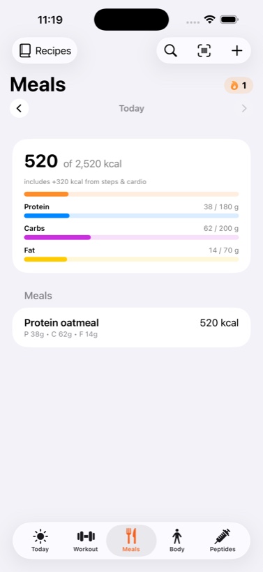 MacroPep Meals screen